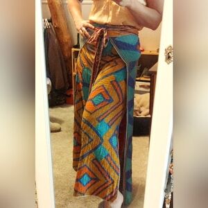 Reversible Kantha Wrap Pants With Orange And Blue OR Pink & Cream 2 Pairs In 1!